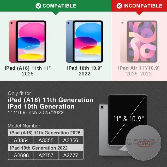 Alt view image 2 of 5 - KingBlanc Case for iPad (A16) 11th Generation 11 Inch 2025, iPad 10th Gen 10.9 Inch 2022 with Pencil Holder, PU Leather Protective Cover, Auto Sleep/Wake, Viewing/Typing Angle, Magnetic Clasp, Black