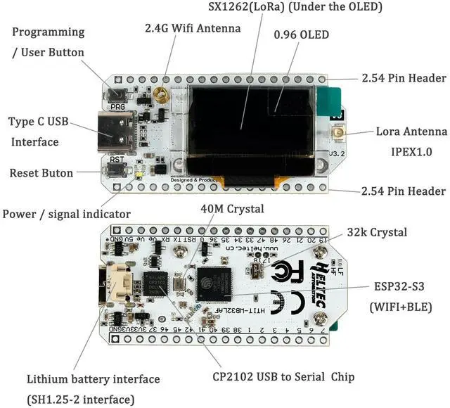 Alt view image 2 of 5 - DIYmall 2 Sets 915MHZ ESP32 Lora V3 WiFi+BLE Development Board 0.96inch OLED Display ESP32-S3 Dual-core SX1262 Type-C Lora Kit for Arduino NodeMCU IoT
