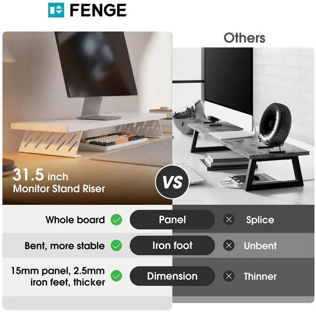 Alt view image 3 of 5 - Fenge Monitor Stand Riser, 32 Inch Desk Top Shelf for 2 Monitors, Computer Stands for Desk, Wood & Steel Desktop Riser for Laptop, PC, Printer