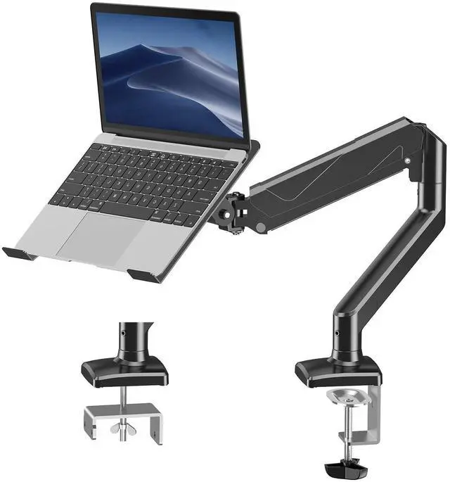 Main image of ErgoFocus Laptop Stand Desk Mount, 2 in 1 Function, Gas Spring Arm Fits Max 17" Notebook and 32" Computer Screen, Single Monitor Mount with Laptop Tray, Holds up to 17.6lbs