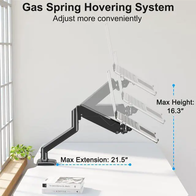 Alt view image 4 of 5 - ErgoFocus Laptop Stand Desk Mount, 2 in 1 Function, Gas Spring Arm Fits Max 17" Notebook and 32" Computer Screen, Single Monitor Mount with Laptop Tray, Holds up to 17.6lbs