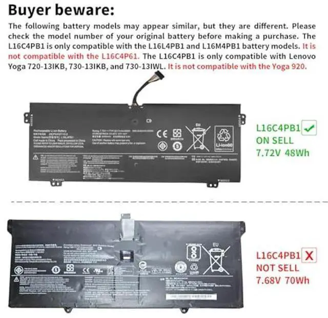Alt view image 3 of 5 - DMKAOLLK L16M4PB1 L16C4PB1 L16L4PB1 Battery Replacement for Lenovo Yoga 720 13 720-13IKB 720-131KB, Yoga 730-13IKB 730-131KB,Yoga 730 730-13IWL 730-131WL 5B10M52738 2ICP4/43/110-2 48Wh
