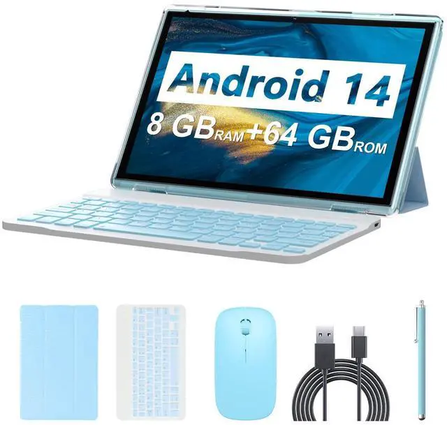 Main image of Android 14 Tablet, 10.1 inch 8GB RAM+64GB ROM/1TB(Max), 2 in 1 Tablets with Keyboard Case Mouse Stylus, 1.8GHz Quad-core Processor, 1280*800 IPS HD Touch Screen, 8MP Camera, 5G Wi-Fi 6 BT 5.0 Tablet