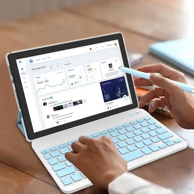 Alt view image 3 of 5 - Android 14 Tablet, 10.1 inch 8GB RAM+64GB ROM/1TB(Max), 2 in 1 Tablets with Keyboard Case Mouse Stylus, 1.8GHz Quad-core Processor, 1280*800 IPS HD Touch Screen, 8MP Camera, 5G Wi-Fi 6 BT 5.0 Tablet