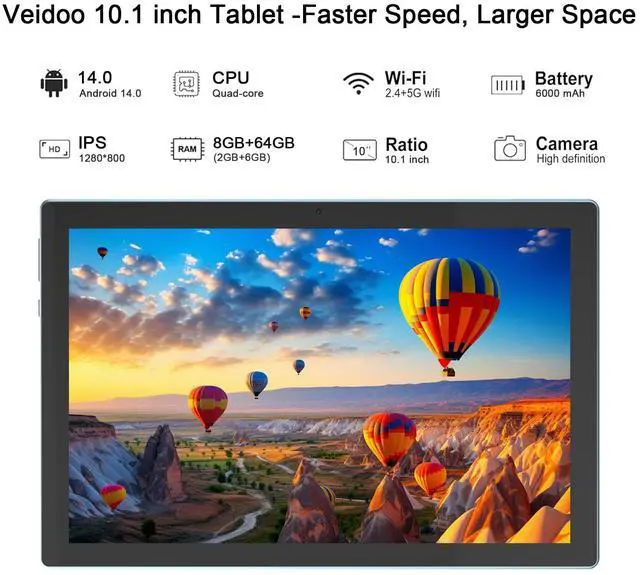 Alt view image 4 of 5 - Android 14 Tablet, 10.1 inch 8GB RAM+64GB ROM/1TB(Max), 2 in 1 Tablets with Keyboard Case Mouse Stylus, 1.8GHz Quad-core Processor, 1280*800 IPS HD Touch Screen, 8MP Camera, 5G Wi-Fi 6 BT 5.0 Tablet