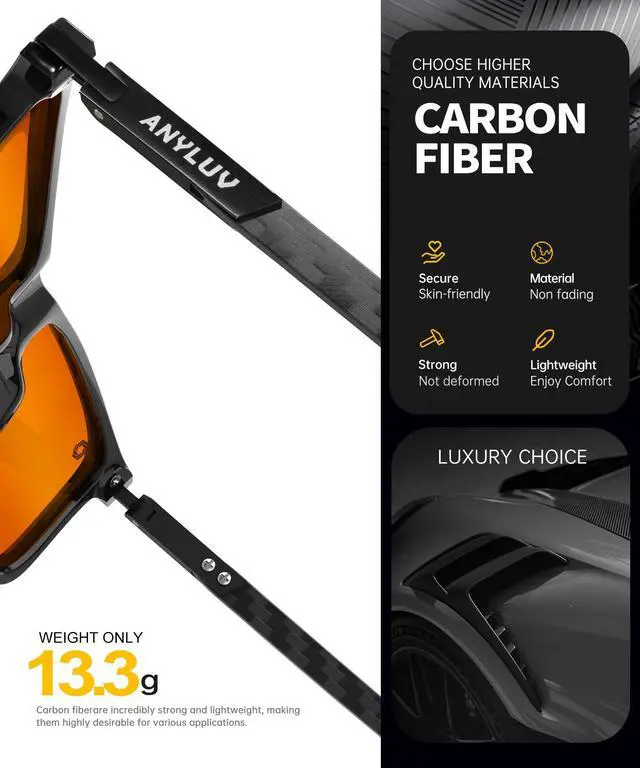 Alt view image 3 of 5 - ANYLUV Blue Light Blocking Glasses for Men/Women Upgraded Carbon Fiber Temples Glasses Anti Eyestrain & Gaming Protection