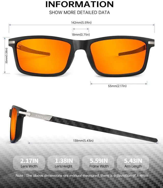 Alt view image 4 of 5 - ANYLUV Blue Light Blocking Glasses for Men/Women Upgraded Carbon Fiber Temples Glasses Anti Eyestrain & Gaming Protection