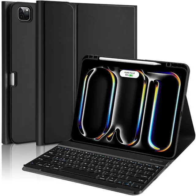 Main image of aMZCaSE for iPad Pro 13 inch Case with Keyboard (M4, 2024), iPad Pro 13 Keyboard with Magnetic Detachable Folio Slim Cover,Smart Sleep/Wake,Pencil Holder,Black