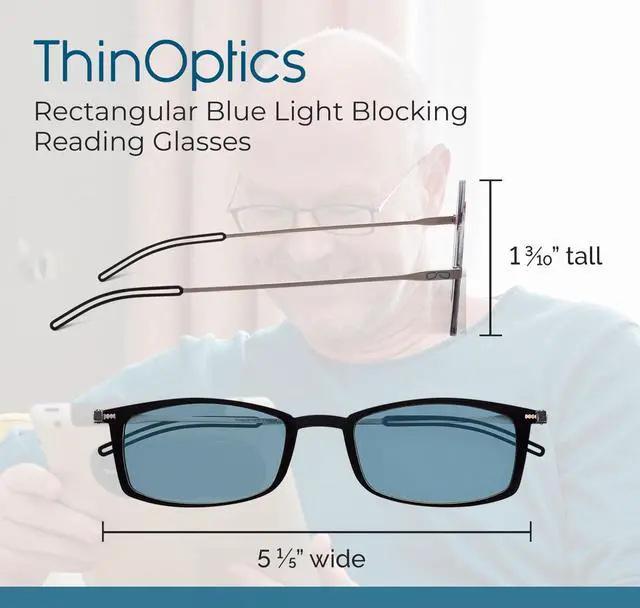 Alt view image 3 of 5 - Always With You ThinOptics Blue Light Blocking Reading Glasses for Computers & Screens - Ultra Lightweight and Durable - Rectangular Clear 2.5x