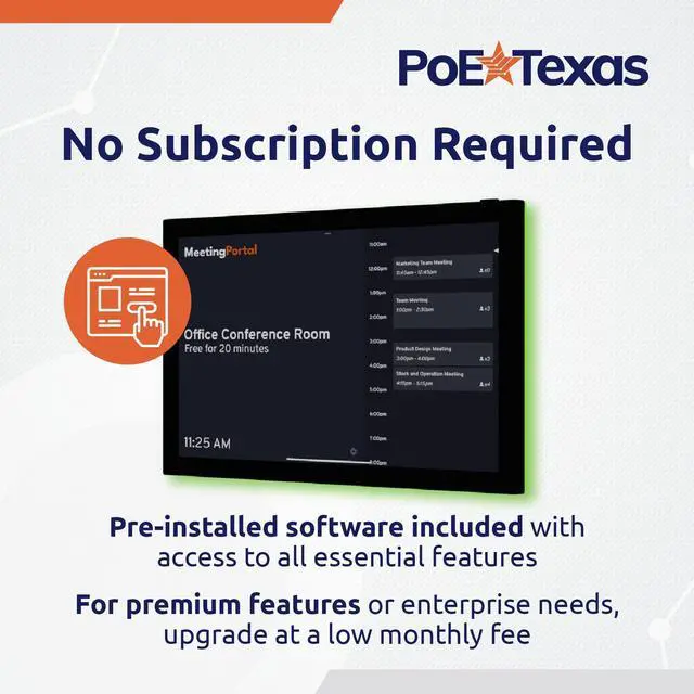 Alt view image 3 of 5 - PoE Texas 8-Inch Touchscreen Conference Room Scheduler Tablet with Power Over Ethernet, USB & Color Changing LED Status Ring - Meeting Room Touch Screen Digital Display - Syncs with Business Calendar