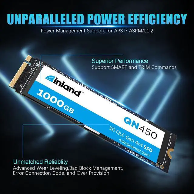 Alt view image 5 of 5 - INLAND QN450 SSD 1000GB M.2 2280 NVMe SSD- PCIe 4.0 Gen4x4, Up to 5,000 MB/s - Internal Solid State Drive