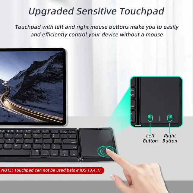 Alt view image 5 of 5 - Mcbazel Foldable Wireless Keyboard with Trackpad, BT 5.1 Rechargeable Multi-Device Mini Keyboard for iOS/Android/Windows, Upgraded Version for Tablet Laptop and PC  Black