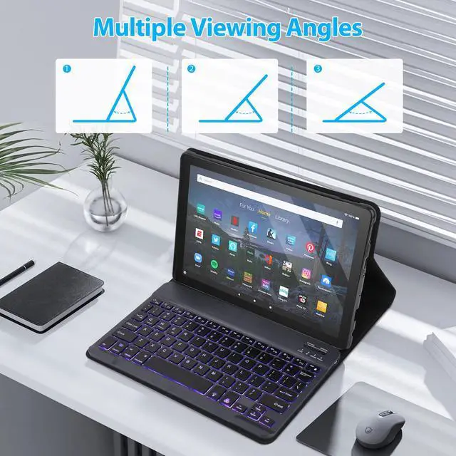Alt view image 3 of 5 - FunYaung Backlit Keyboard Case for Fire HD 10/10 Plus Tablet (2021 Release, 11th & 2023 Release, 13th) 10.1 inch, Slim Cover with 7 Colors Light Wireless Detachable Backlit Keyboard