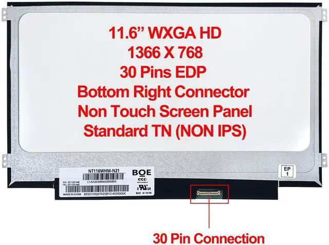 Alt view image 2 of 5 - Rinbers N116BGE-EA2 REV.C1 REV.C2 E32 NT116WHM-N21 N42 B116XTN02.3 02.5 11.6" 1366x768 HD NT LED LCD Screen Display eDP 30Pin for Lenovo Chromebook N21 N22 N23 11e Ideapad 100S 100e Gen 1 2 3 4 Series