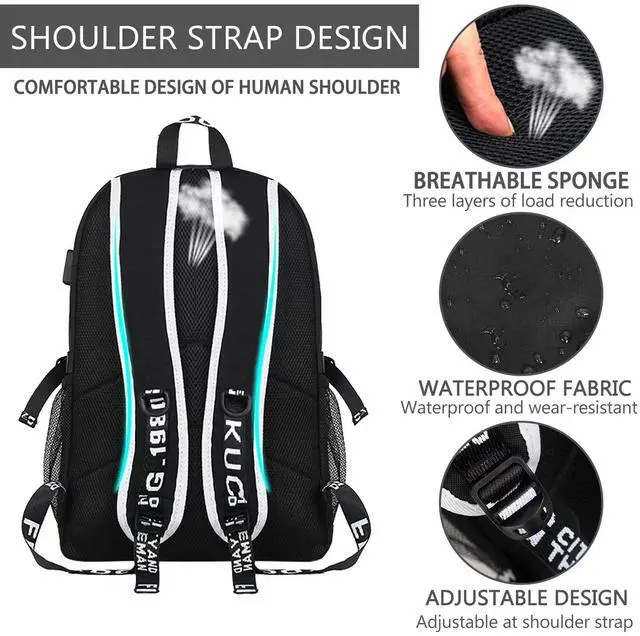 Alt view image 2 of 5 - RM Family School Backpack for Boys Print Backpack Teenagers Anime Large School Bag Outdoor Reflective Daypack.Luminous Pattern Travel Laptop Backpack - With Usb Charging Port Headphone port