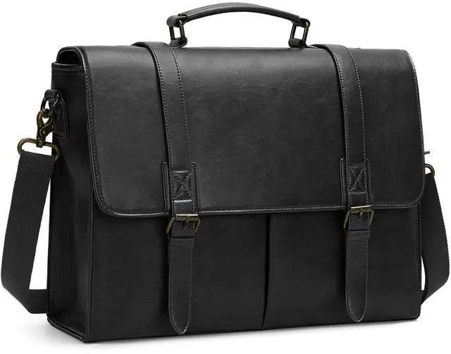 Main image of RAINSMORE Messenger Bag for Men 15.6 Inch Vintage Leather Briefcase Waterproof Laptop Bag Large Satchel Office Work Business College Computer Bag, Black