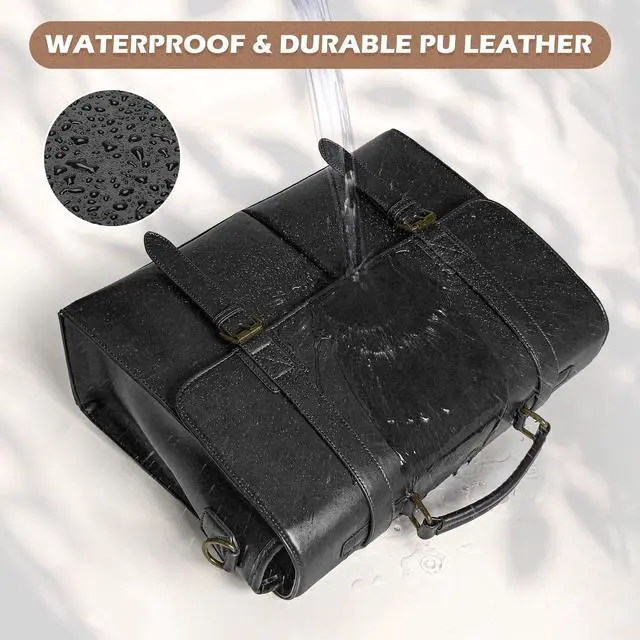 Alt view image 3 of 5 - RAINSMORE Messenger Bag for Men 15.6 Inch Vintage Leather Briefcase Waterproof Laptop Bag Large Satchel Office Work Business College Computer Bag, Black