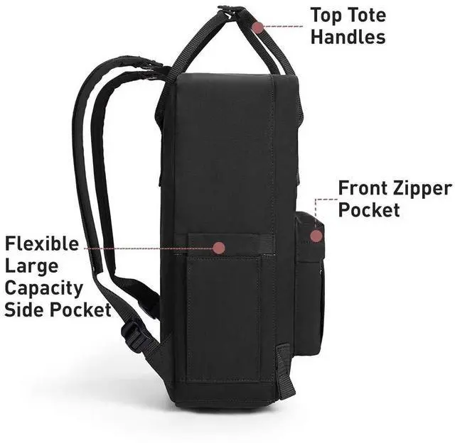 Alt view image 4 of 5 - KALIDI Casual Laptop Backpack 15 Inches Classic Camping Rucksack Travel Outdoor Square Daypack College Hiking Gym Bag, Black
