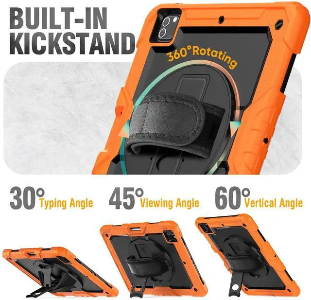 Alt view image 5 of 5 - HXCASEAC Case for iPad Pro 12.9 Case 6th 5th 4th 3rd Generation with Pencil Holder/Hand Strap/Screen Protector/Wireless Charge Attachment, Heavy Duty Protective 12.9-inch 2022/2021/2020/2018 - Orange