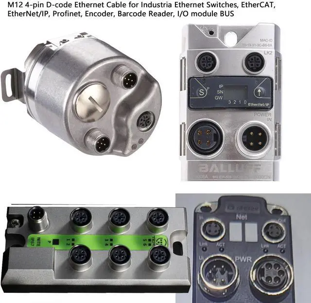 Alt view image 3 of 5 - HangTon M12 4 Pin D-Coded Right Angle to RJ45 Ethernet Network for Omron Datalogic Sick Industrial Vision Sensor PoE PC CAT5e Green 2m