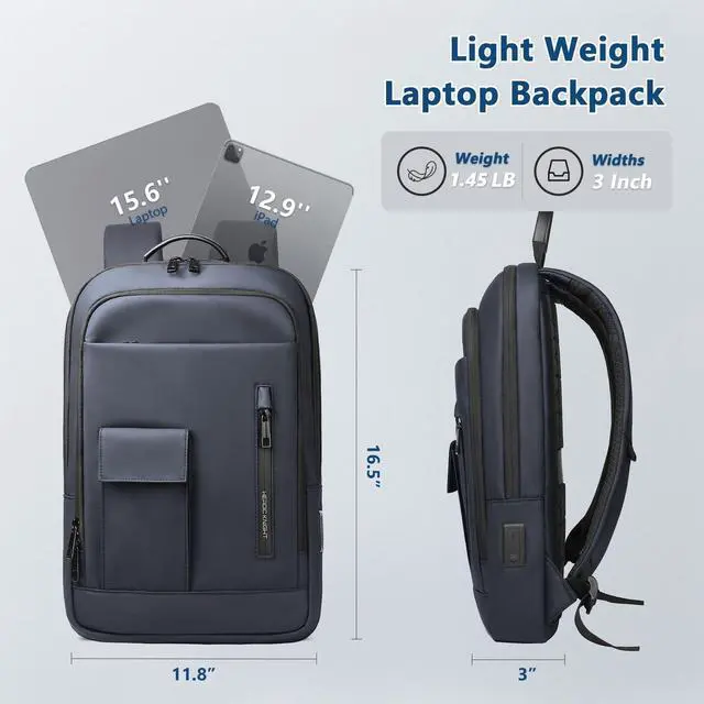 Alt view image 2 of 5 - Mens Backpack Slim Business Backpack with USB Charging Port Lightweight Computer Backpacks for 16 Inch Laptop Bag Water-Resistant Anti-Theft Daypack for Daily Office Work College Travel-Blue