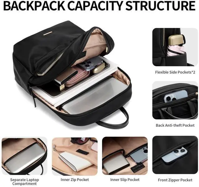 Alt view image 3 of 5 - GOLF SUPAGS Laptop Backpack for Women Slim Computer Bag Work Travel College Backpack Purse Fits 15.6 Inch Notebook (Black)