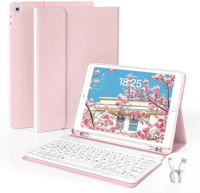 Main image of GKABXY Case with Keyboard for iPad 10.2 inch 2021/2020/2019, iPad 9th/8th/7th Generation Detachable Bluetooth Keyboard Cover with Pencil Holder, Multi-Angle Stand for Study/Office/Travel (Pink)
