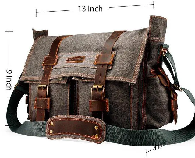 Alt view image 2 of 5 - Messenger Bag for 17 Inch Laptop Vintage Canvas Leather Shoulder Crossbody Satchel Shoulder Computer College Bag Travel Office Messenger Bag for Men Women - Slate