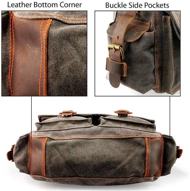 Alt view image 4 of 5 - Messenger Bag for 17 Inch Laptop Vintage Canvas Leather Shoulder Crossbody Satchel Shoulder Computer College Bag Travel Office Messenger Bag for Men Women - Slate