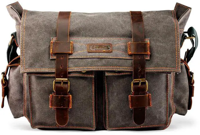 Main image of Messenger Bag for 17 Inch Laptop Vintage Canvas Leather Shoulder Crossbody Satchel Shoulder Computer College Bag Travel Office Messenger Bag for Men Women - Slate