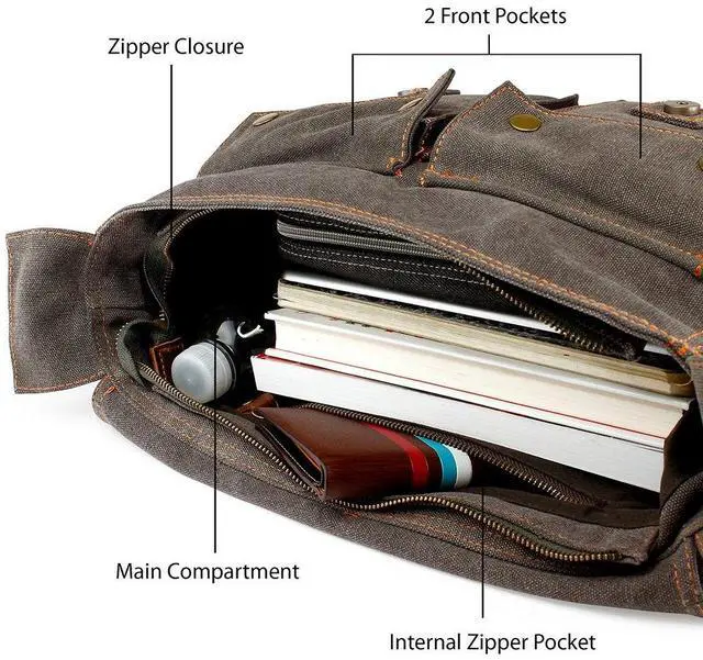 Alt view image 3 of 5 - Messenger Bag for 17 Inch Laptop Vintage Canvas Leather Shoulder Crossbody Satchel Shoulder Computer College Bag Travel Office Messenger Bag for Men Women - Slate