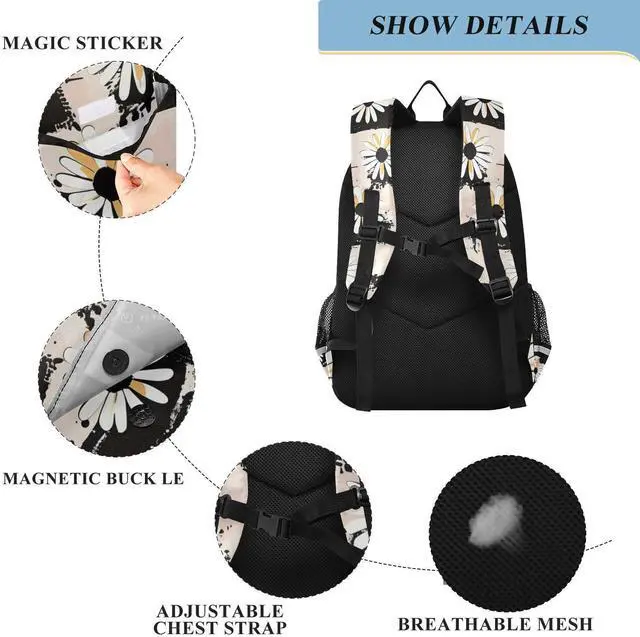 Alt view image 3 of 5 - senya School Backpack Kids College Rucksack Travel Bookbag Fashion Back Pack Girls Boys Exquisite Kawaii Daisy Flowers