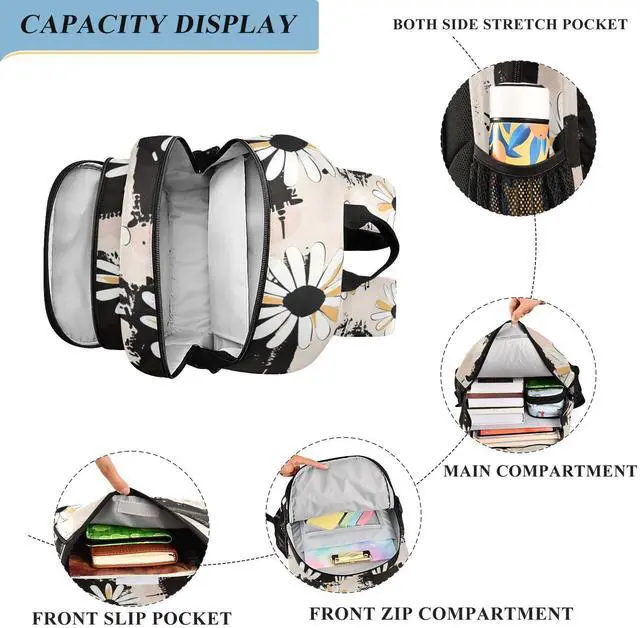 Alt view image 4 of 5 - senya School Backpack Kids College Rucksack Travel Bookbag Fashion Back Pack Girls Boys Exquisite Kawaii Daisy Flowers