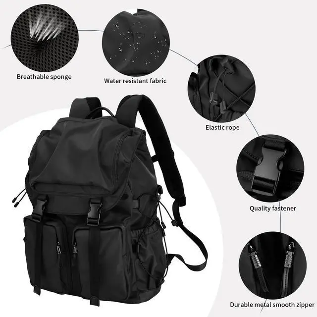 Alt view image 3 of 5 - BJIAX Vintage Laptop Backpack for Men & Women, 35L Functional Stylish Backpack with Stretchy Side Pocket Design, Water Resistant College Work Commuter Travel Backpack Fits 17.3 Inch Tablet, Notebook