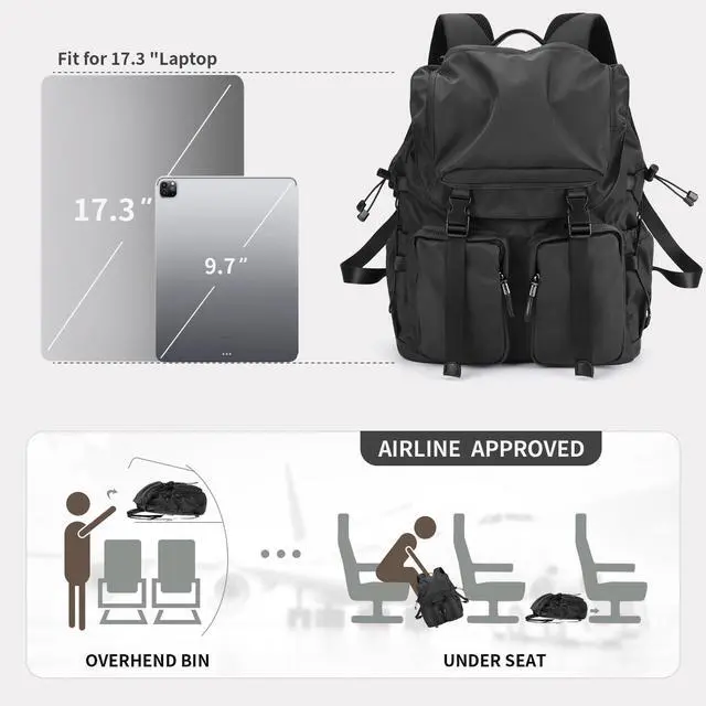 Alt view image 5 of 5 - BJIAX Vintage Laptop Backpack for Men & Women, 35L Functional Stylish Backpack with Stretchy Side Pocket Design, Water Resistant College Work Commuter Travel Backpack Fits 17.3 Inch Tablet, Notebook