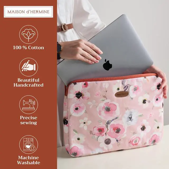 Alt view image 2 of 5 - Maison d'Hermine Laptop Sleeve Upto 13.5 inch Stain and Water Repellent Cotton Canvas - Romantic Poppy