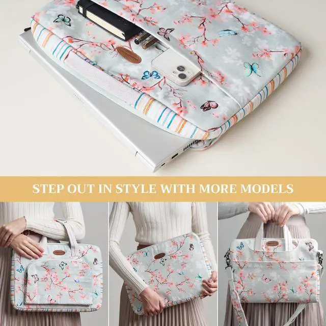 Alt view image 5 of 5 - Maison d'Hermine Laptop Sleeve with Handle upto 15.6 inch Stain and Water Repellent Cotton Canvas - Blossom In Spring