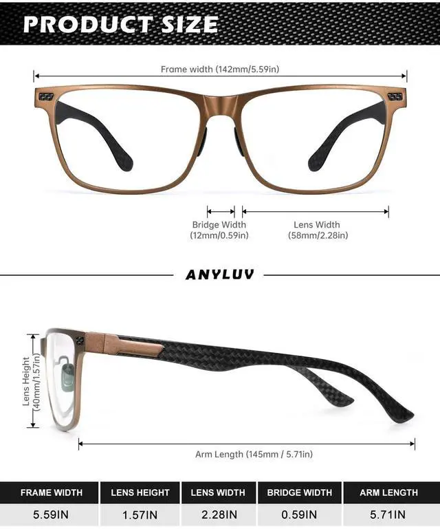 Alt view image 5 of 5 - ANYLUV Reading-Glasses-Men Mens Reading Glasses: Blue Light Reader Glasses Carbon Fiber Computer Screen Blocking Glasses