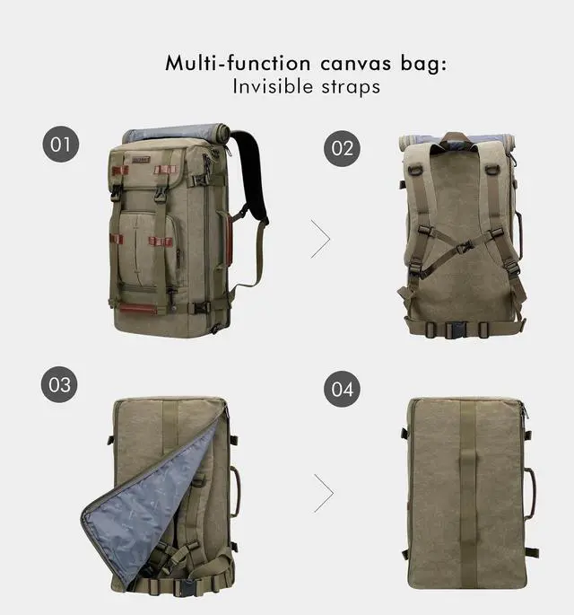 Alt view image 4 of 5 - WITZMAN Canvas Backpack Vintage Travel Backpack Large Laptop Bags Convertible Shoulder Rucksack(A519-1 Classic Light Green)