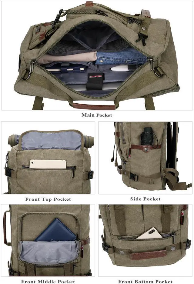 Alt view image 3 of 5 - WITZMAN Canvas Backpack Vintage Travel Backpack Large Laptop Bags Convertible Shoulder Rucksack(A519-1 Classic Light Green)