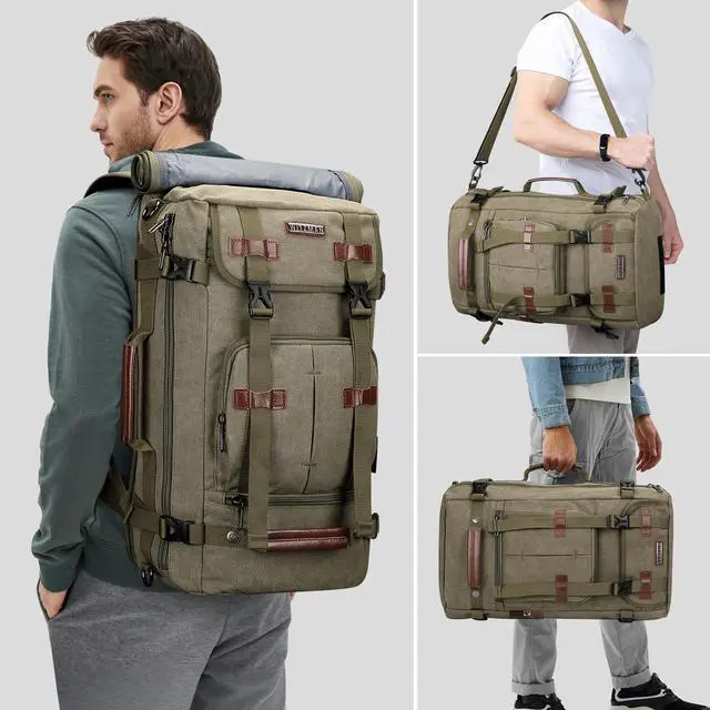 Alt view image 2 of 5 - WITZMAN Canvas Backpack Vintage Travel Backpack Large Laptop Bags Convertible Shoulder Rucksack(A519-1 Classic Light Green)