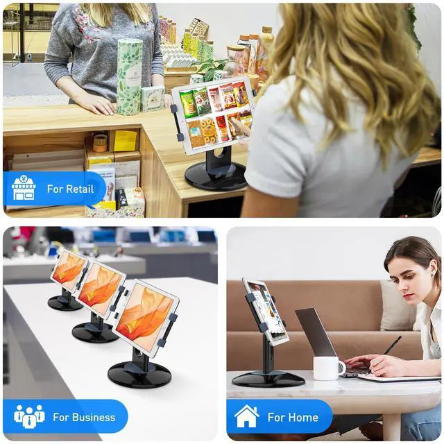 Alt view image 2 of 5 - AboveTEK Retail Kiosk iPad Stand, 360° Rotating Commercial POS Tablet Stand, Fits 6"-13" (Screens) iPad mini Pro-Business Swivel Tablet Holder, for Store Office Reception Kitchen Desktop (Black)