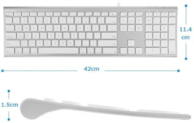 Alt view image 3 of 5 - Macally Ultra Slim USB Wired Computer Keyboard - Compatible Apple Keyboard or Windows - Full Size with 20 Mac Keyboard Keys -with Numeric Keypad - Silver Aluminum Finish