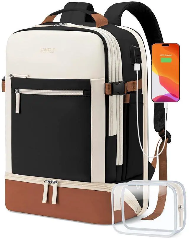 Main image of ZOMFELT Travel Backpack for Women, Carry on Backpack with Shoes Compartment, Flight Approved Personal Item Bag with 17.3inch Laptop Pocket, Large Casual School Daypack for College, Hiking, Overnight