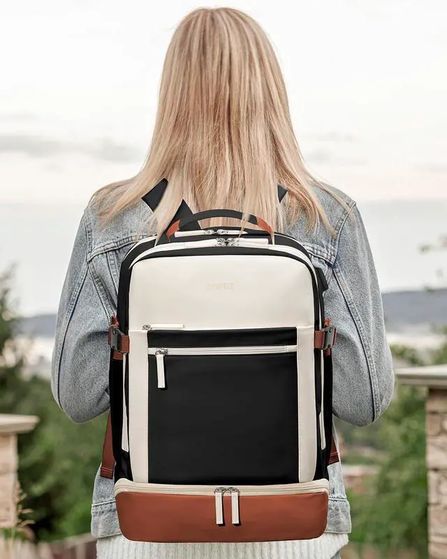 Alt view image 5 of 5 - ZOMFELT Travel Backpack for Women, Carry on Backpack with Shoes Compartment, Flight Approved Personal Item Bag with 17.3inch Laptop Pocket, Large Casual School Daypack for College, Hiking, Overnight