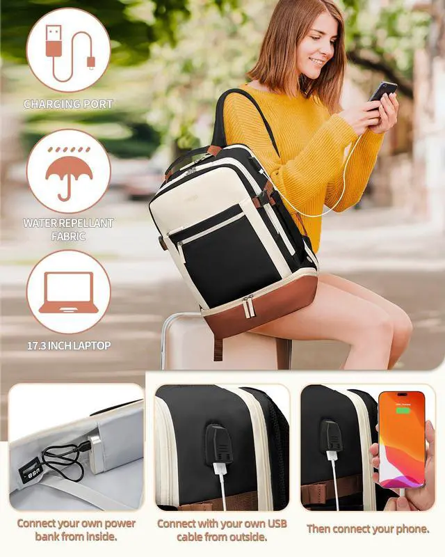 Alt view image 4 of 5 - ZOMFELT Travel Backpack for Women, Carry on Backpack with Shoes Compartment, Flight Approved Personal Item Bag with 17.3inch Laptop Pocket, Large Casual School Daypack for College, Hiking, Overnight