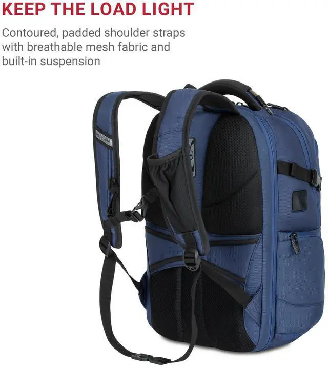 Alt view image 5 of 5 - SwissGear Travel Tech Elite Laptop Backpack  Fits Laptops up to 16  ScanSmart TSA-Friendly Backpack with USB Port, Shoe Compartment & Organizer Pockets  Navy Ballistic