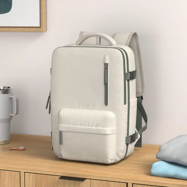 Alt view image 2 of 5 - VGCUB Large Travel Backpack Bag for Women Men,Carry on Backpack,17 Inch Laptop Business Work Waterproof Backpack with Laptop Compartment,Person Item Flight Approved,Mochila de Viaje,Beige with Green