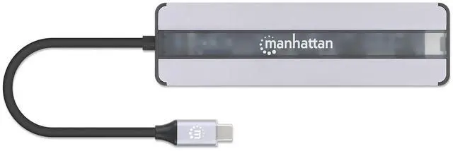Alt view image 5 of 5 - Manhattan USB-C 7-in-1 Docking Station with Power Delivery  7 in. Cable, USB C 3.2 to HDMI (4K@30Hz), 2 USB-A (5 Gbps), Gigabit RJ45, USB-C PD (87W), SD & microSD Card Reader, Aluminum Housing-153928