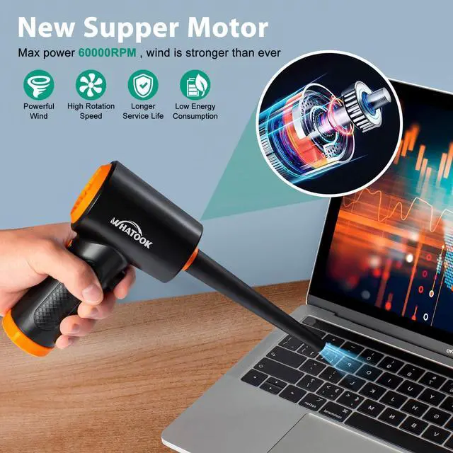 Alt view image 5 of 5 - Compressed Air Duster-Reusable Electric Air Duster-3 Speeds 60000 RPM with LED Light-Canned Air Replacement for Keyboard Cleaning-Rechargeable Cordless Air Duster for Computer and Car Blowing